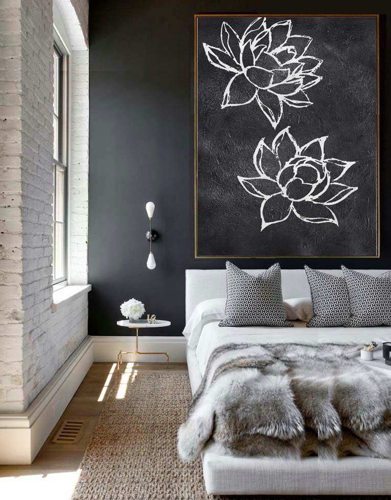 Contemporary Art Wall Decor,Black And White Minimal Painting On Canvas - Big Painting